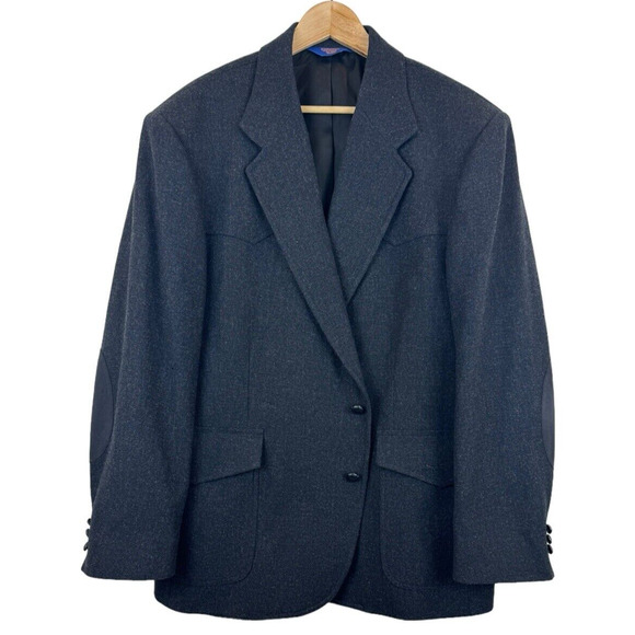 Pendleton 100% Virgin Wool Black Western Sports Coat Blazer Men 48 Elbow‎ *SEE - Picture 1 of 8